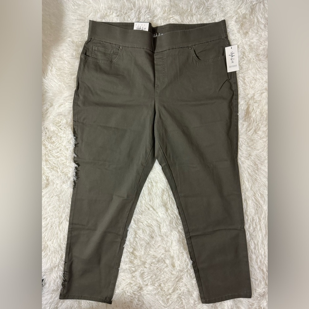 Style & Co. NWT Mid Rise Ankle Pants Olive Gray Green Pull On Size XL